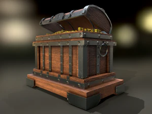 Old Wooden Treasure Box 3D Model