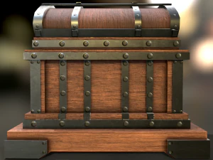 Old Wooden Treasure Box 3D Model
