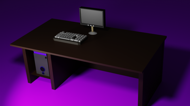 Desk with computer 3D 模型 .c4d .max .obj .3ds .fbx .stl .blend 