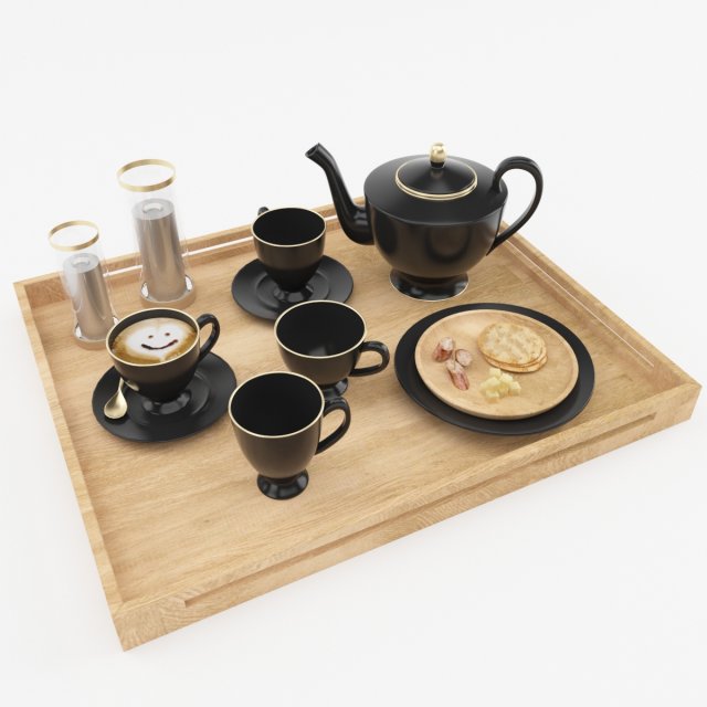 Black Coffee Set 3D 模型 .c4d .max .obj .3ds .fbx .stl .blend 