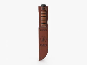 USMC Ka-Bar with Leather Sheat 3D Model