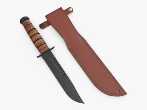 USMC Ka-Bar with Leather Sheat Model 3D