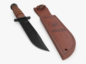 USMC Ka-Bar with Leather Sheat 3D Model