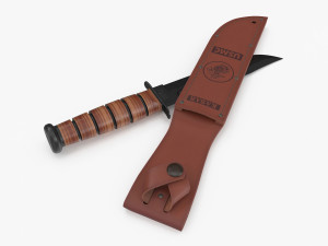 USMC Ka-Bar with Leather Sheat Model 3D