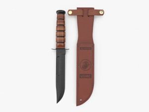 USMC Ka-Bar with Leather Sheat Model 3D