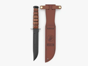USMC Ka-Bar with Leather Sheat 3D Model