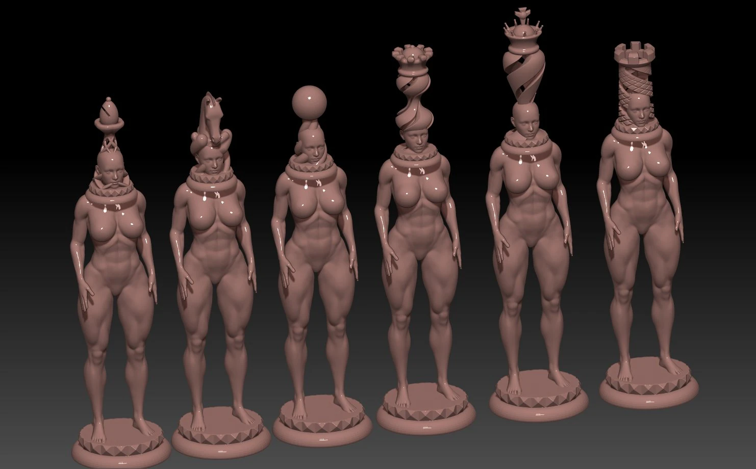 Pack Chess Woman 3D Print Model .c4d .max .obj .3ds .fbx .stl .blend 