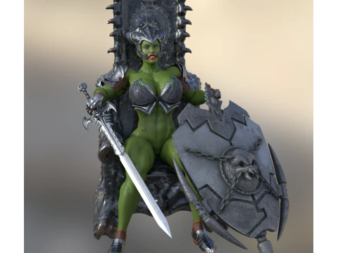 SHEHULK PRINCESS WARRIOR ON THRONE 3D Print Model