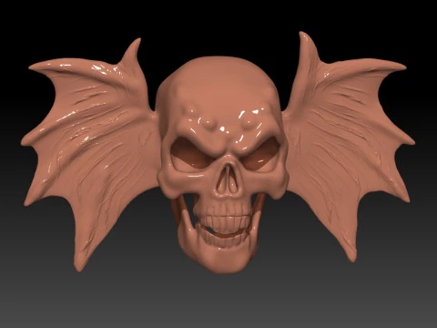 Sch&auml;del mit Fledermausfl&uuml;gelohren erschreckt 3D Druckmodell