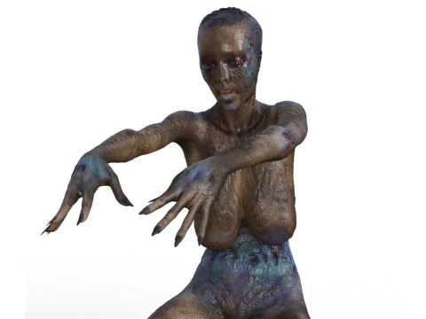 Halloween-Zombiefrau schreit auf Knie 3D Druckmodell