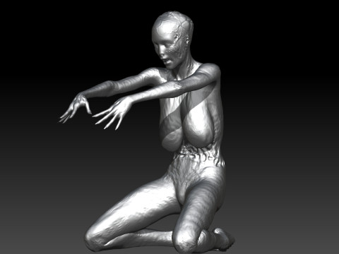 Halloween zombie woman scream on knee Modello di stampa 3D