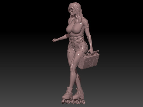 Angelina roller girl and boombox 3Dプリントモデル