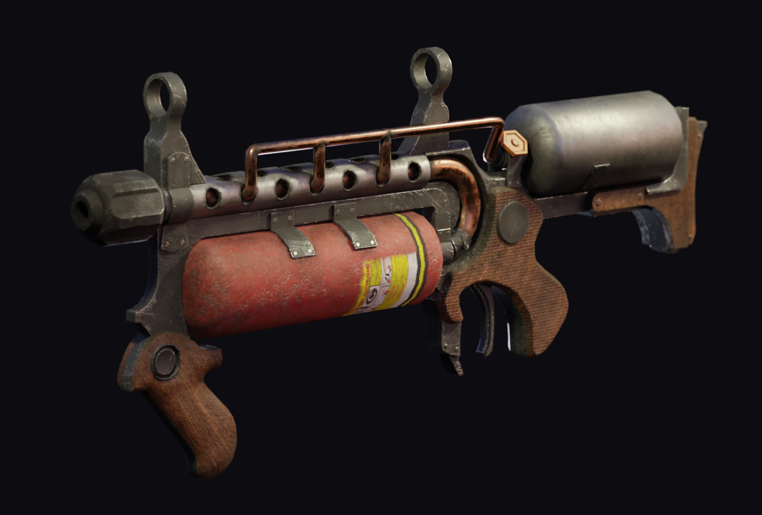 Firethrower weapon Game-ready 3D Model .c4d .max .obj .3ds .fbx .stl .blend 