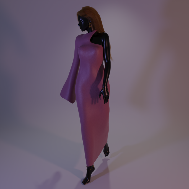 Long dress with one long sleeve Modèle 3D .c4d .max .obj .3ds .fbx .stl .blend 