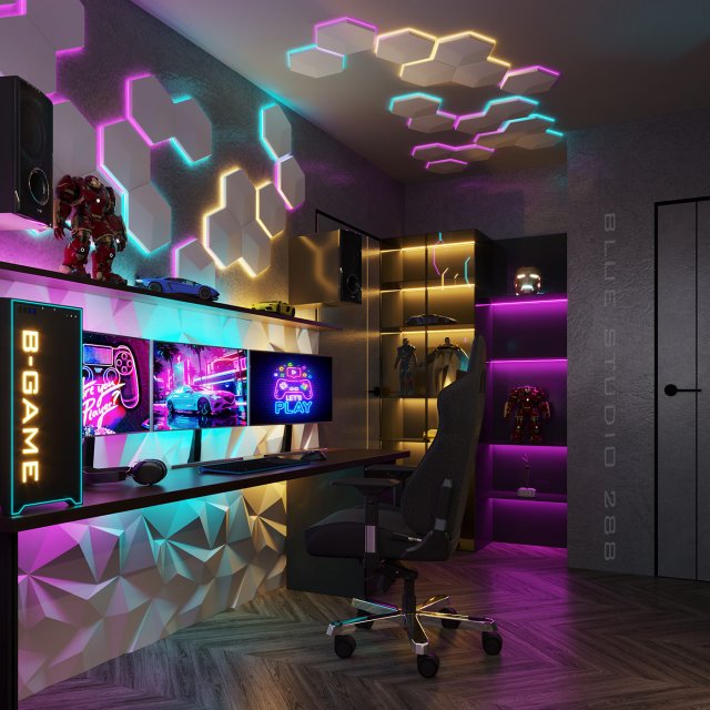 Gaming room 3D-Modell in Schlafzimmer 3DExport