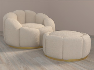 Armchair and pouf Teddi 3D Model