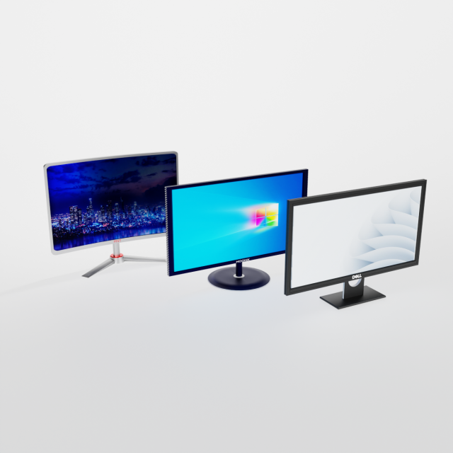 3 Differnt LED Monitors 3D Model .c4d .max .obj .3ds .fbx .stl .blend 