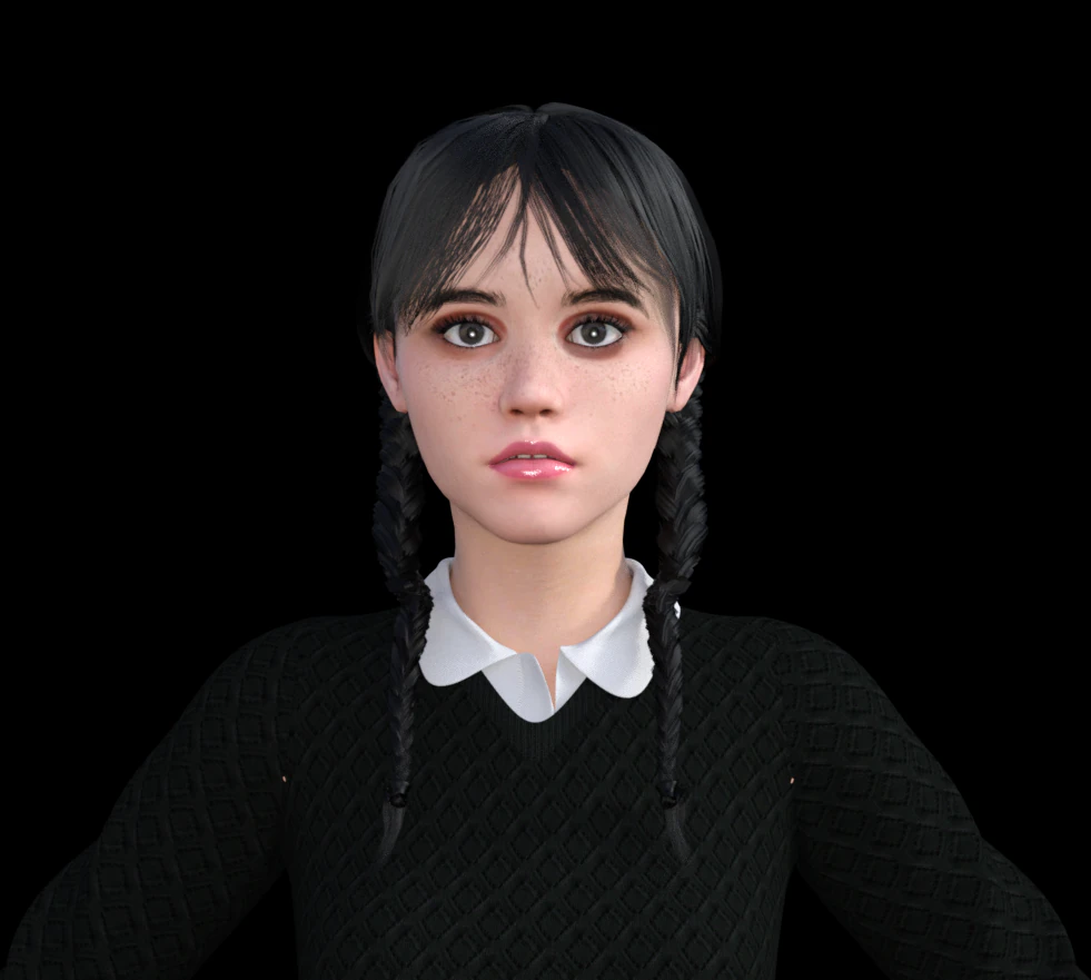 Wednesday Jenna Ortega Realistic Character 3D Model .c4d .max .obj .3ds .fbx .stl .blend