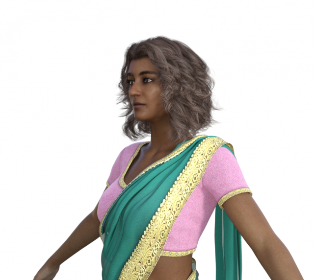 Indian saree on custom female model - 3D model by dopaminecat  (@dopaminecat) [20ade0c]