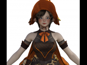 Teenager Girl in Halloween Outfit Realistic Character 3D Model