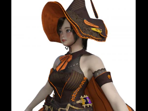 Teenager Girl in Halloween Outfit Realistic Character 3D Model