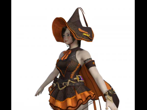 Teenager Girl in Halloween Outfit Realistic Character 3D Model