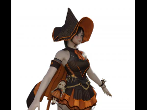 Teenager Girl in Halloween Outfit Realistic Character 3D Model