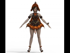 Teenager Girl in Halloween Outfit Realistic Character 3D Model