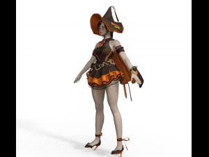 Teenager Girl in Halloween Outfit Realistic Character 3D Model