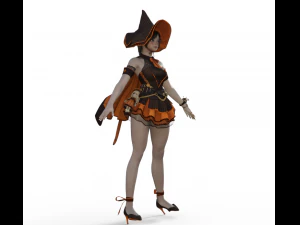 Teenager Girl in Halloween Outfit Realistic Character 3D Model