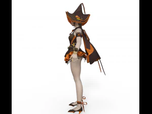 Teenager Girl in Halloween Outfit Realistic Character 3D Model