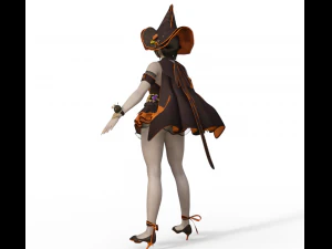 Teenager Girl in Halloween Outfit Realistic Character 3D Model