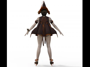Teenager Girl in Halloween Outfit Realistic Character 3D Model