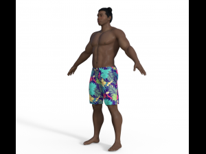 Muscular Man in Swimshorts Realistic Character Modelo 3D