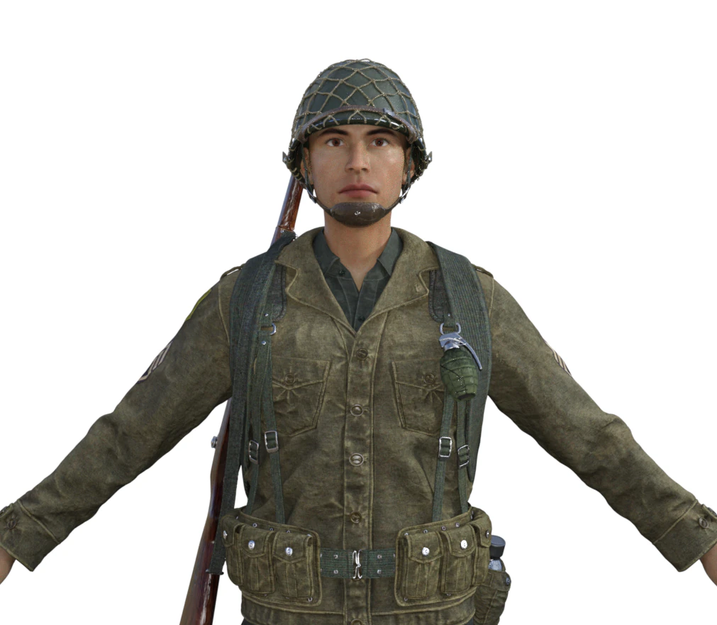 World War Soldier Realistic Character 3D Model .c4d .max .obj .3ds .fbx .stl .blend 