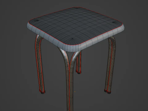 Silver Steel Stool 01 3D Model
