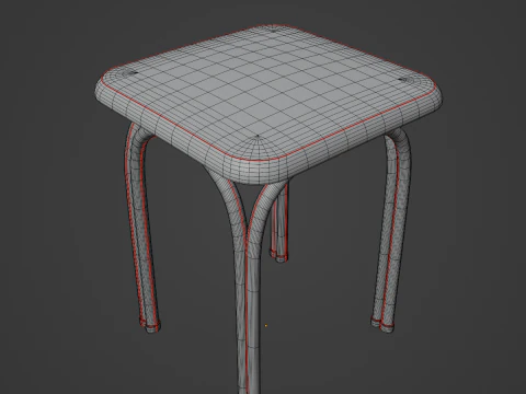 Silver Steel Stool 01 3D Model