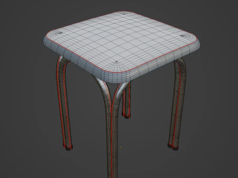 Silver Steel Stool 02 3D Model