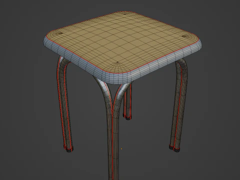Silver Steel Stool 03 3D Model