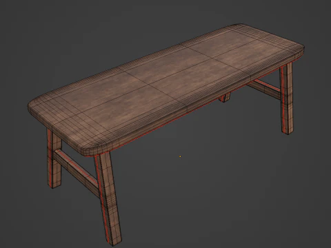 Wooden Bench 02 3D Model
