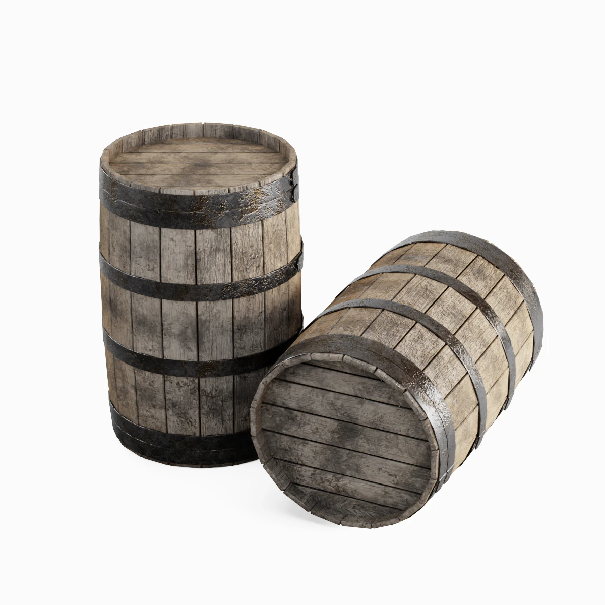 Wooden Barrel 01 3D Model .c4d .max .obj .3ds .fbx .stl .blend 