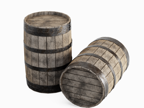 Wooden Barrel 01 3D Модель