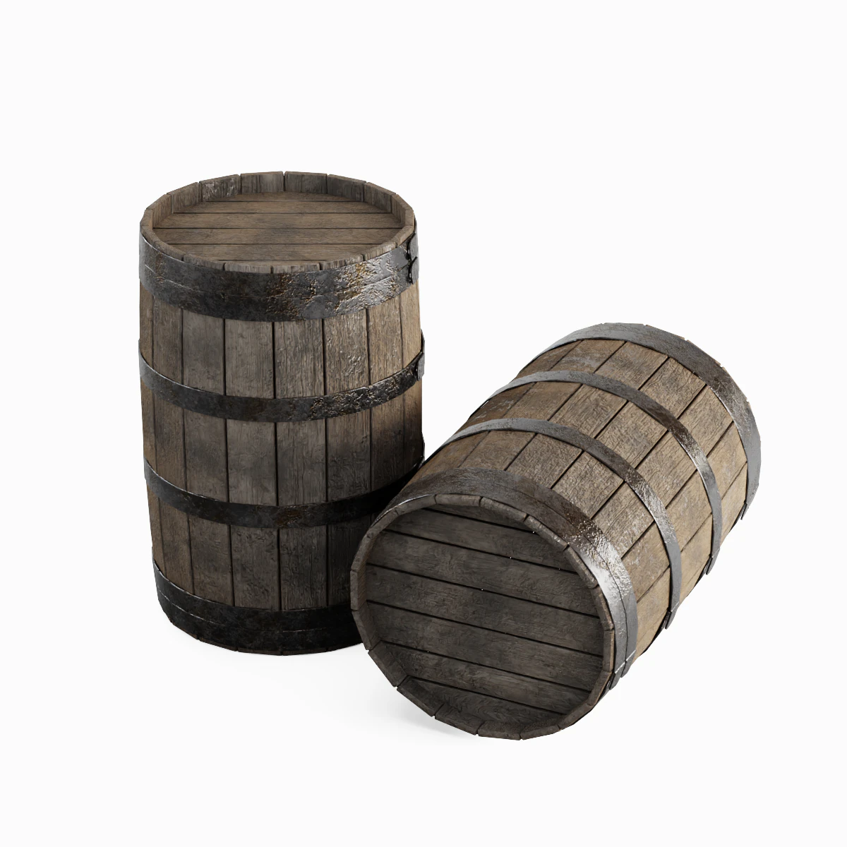 Wooden Barrel 02 3D Model .c4d .max .obj .3ds .fbx .stl .blend 