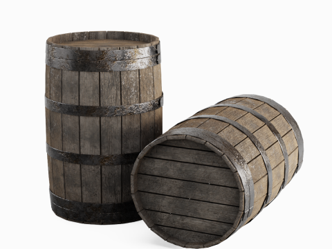 Wooden Barrel 02 3D Модель