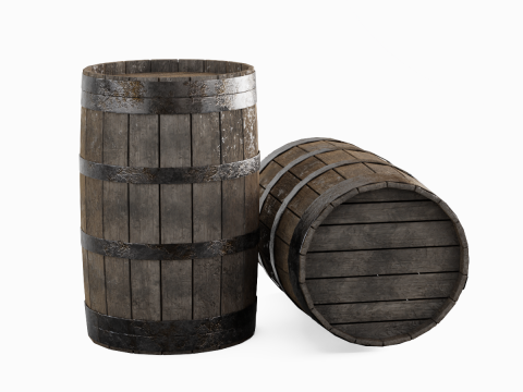 Wooden Barrel 02 3D Модель