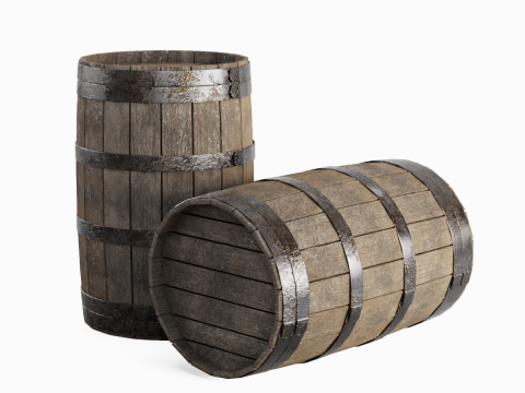 Wooden Barrel 02 3D Модель