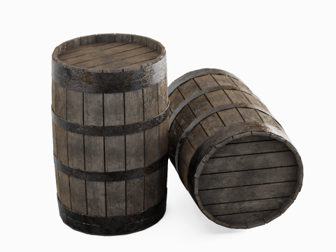 Wooden Barrel 02 3D Модель