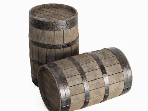 Wooden Barrel 02 3D Модель