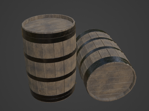 Wooden Barrel 02 3D Модель