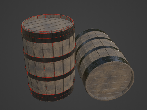 Wooden Barrel 02 3D Модель